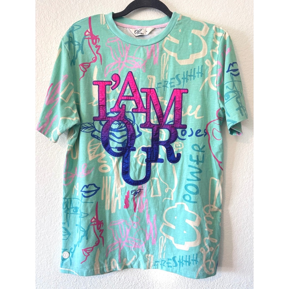 Original‎ Fables L'AMOUR Streetwear Artsy Teal Graffiti Print Graphic Tee SZ M